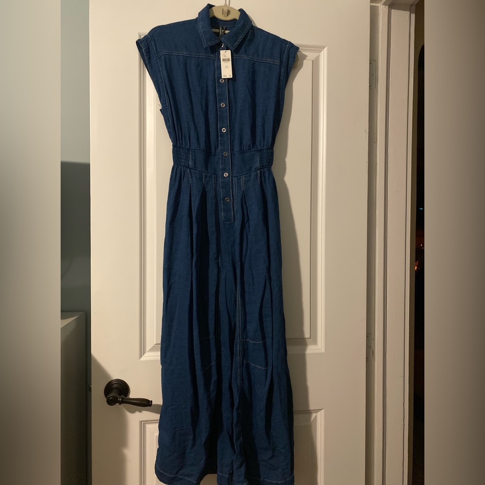 NWT Anthropologie Adjustable Wide Leg Jumpsuit in Denim color. - Picture 4 of 13